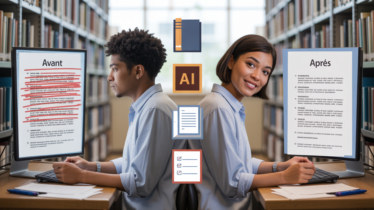 étudiant en train de reformuler son mémoire